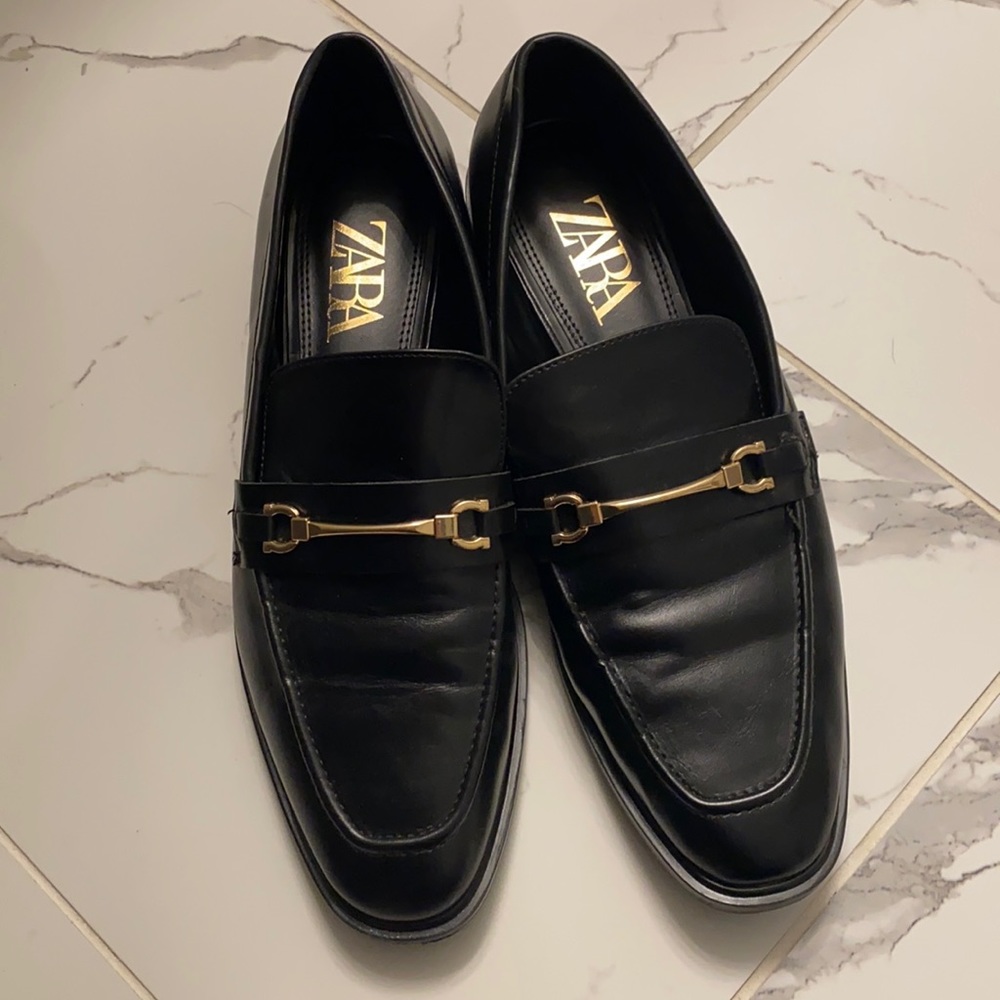 Zara Black Moccasins Shoes with Gold Details - Worn Only Once - Great Condition